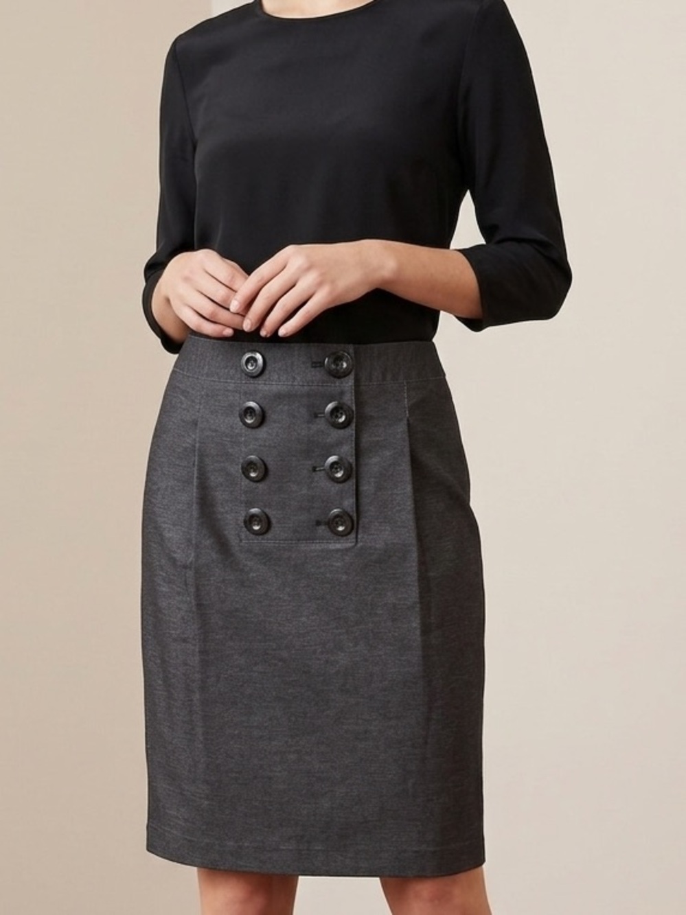 Anne Klein Denim Double-Button Pencil Skirt